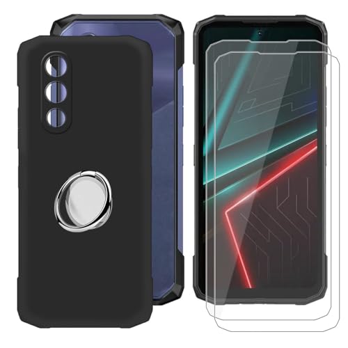 BUNALFaa Hülle + (2 Sätze) Gehärtetes Glas für Doogee Blade20 (6.60") Handyhülle Silikon Cover Schutzhülle Schale Black Schutzhülle Bumpe r- mit Handy Ring Handyhalter Fingerhalter 360° - Schwarz von BUNALFaa