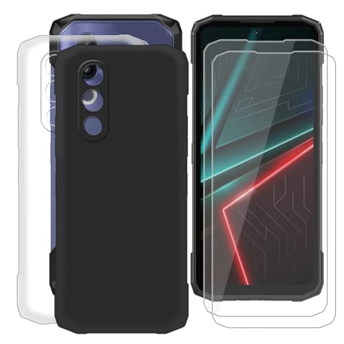 BUNALFaa Hülle + (2 Sätze) Gehärtetes Glas für Doogee Blade20 (6.60") Handyhülle Silikon Cover Schutzhülle Schale Schutzhülle Bumper - Displayschutzfolie - Schwarz+Transparent von BUNALFaa