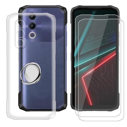 BUNALFaa Hülle + (2 Sätze) Gehärtetes Glas für Doogee Blade20 (6.60") Handyhülle Silikon Cover Schutzhülle Schale Schutzhülle Bumper - mit Handy Ring Handyhalter Fingerhalter 360° - Transparent von BUNALFaa