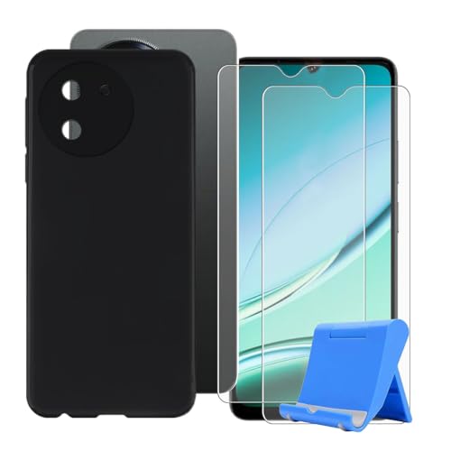 BUNALFaa Hülle + (2 Sätze) Gehärtetes Glas für Doogee Note 59 Pro+ (6.75") Handyhülle Silikon Cover Schutzhülle Schale Black Schutzhülle Bumper - Displayschutzfolie mit Mobiltelefonhalterung von BUNALFaa