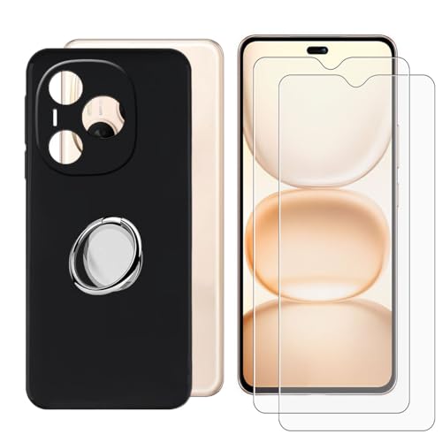 BUNALFaa Hülle + (2 Sätze) Gehärtetes Glas für Honor Power (6.78") Handyhülle Silikon Cover Schutzhülle Schale Black Schutzhülle Bumpe r- mit Handy Ring Handyhalter Fingerhalter 360° - Schwarz von BUNALFaa