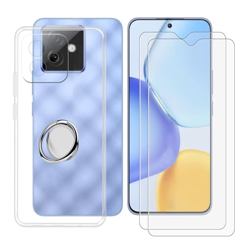 BUNALFaa Hülle + (2 Sätze) Gehärtetes Glas für Honor X60 GT (6.70") Handyhülle Silikon Cover Schutzhülle Schale Schutzhülle Bumper - mit Handy Ring Handyhalter Fingerhalter 360° - Transparent von BUNALFaa