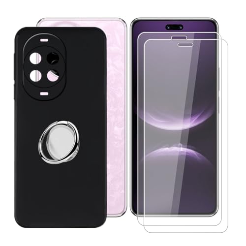 BUNALFaa Hülle + (2 Sätze) Gehärtetes Glas für Huawei Nova 14 Pro (6.78") Handyhülle Silikon Cover Schutzhülle Schale Black Schutzhülle Bumpe r- mit Handy Ring Handyhalter Fingerhalter 360° - Schwarz von BUNALFaa