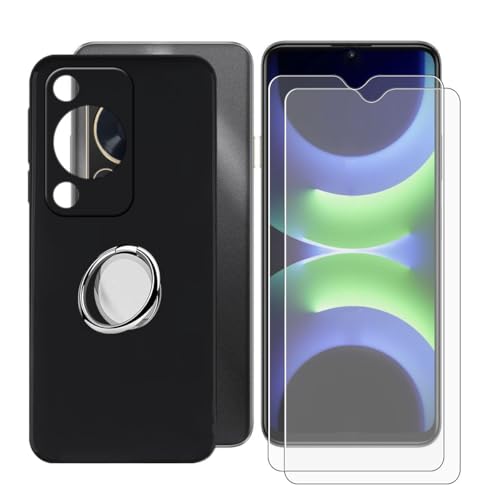 BUNALFaa Hülle + (2 Sätze) Gehärtetes Glas für Huawei Nova Y63 (6.75") Handyhülle Silikon Cover Schutzhülle Schale Black Schutzhülle Bumpe r- mit Handy Ring Handyhalter Fingerhalter 360° - Schwarz von BUNALFaa
