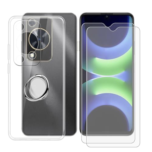 BUNALFaa Hülle + (2 Sätze) Gehärtetes Glas für Huawei Nova Y63 (6.75") Handyhülle Silikon Cover Schutzhülle Schale Schutzhülle Bumper - mit Handy Ring Handyhalter Fingerhalter 360° - Transparent von BUNALFaa
