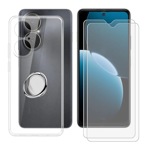 BUNALFaa Hülle + (2 Sätze) Gehärtetes Glas für Huawei Nova Y73 (6.67") Handyhülle Silikon Cover Schutzhülle Schale Black Schutzhülle Bumpe r- mit Handy Ring Handyhalter Fingerhalter 360° - Schwarz von BUNALFaa