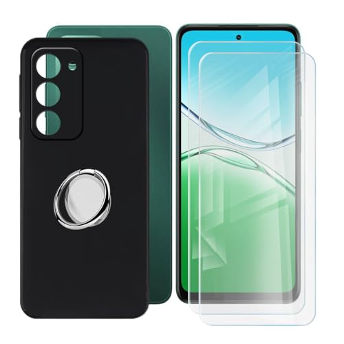 BUNALFaa Hülle + (2 Sätze) Gehärtetes Glas für Oppo A5 5G (6.67") Handyhülle Silikon Cover Schutzhülle Schale Black Schutzhülle Bumpe r- mit Handy Ring Handyhalter Fingerhalter 360° - Schwarz von BUNALFaa
