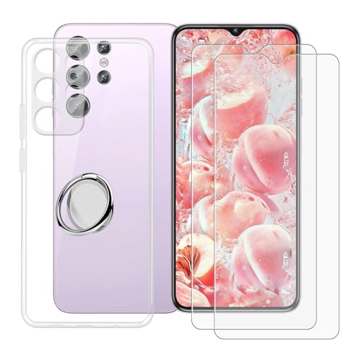 BUNALFaa Hülle + (2 Sätze) Gehärtetes Glas für Oukitel C1 (6.52") Handyhülle Silikon Cover Schutzhülle Schale Schutzhülle Bumper - mit Handy Ring Handyhalter Fingerhalter 360° - Transparent von BUNALFaa