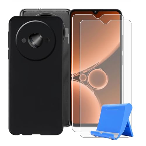 BUNALFaa Hülle + (2 Sätze) Gehärtetes Glas für Oukitel C59 (6.88") Handyhülle Silikon Cover Schutzhülle Schale Black Schutzhülle Bumper - Displayschutzfolie mit Mobiltelefonhalterung von BUNALFaa