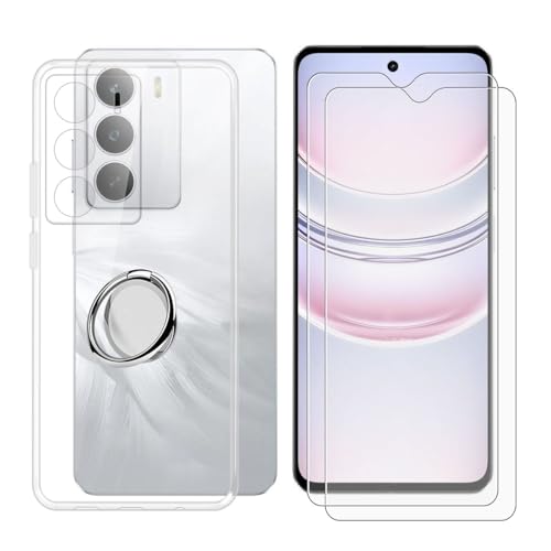 BUNALFaa Hülle + (2 Sätze) Gehärtetes Glas für Realme C75 5G (6.67") Handyhülle Silikon Cover Schutzhülle Schale Schutzhülle Bumper - mit Handy Ring Handyhalter Fingerhalter 360° - Transparent von BUNALFaa