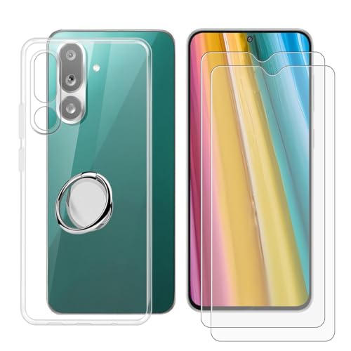 BUNALFaa Hülle + (2 Sätze) Gehärtetes Glas für Samsung Galaxy F56 5G (6.70") Handyhülle Silikon Cover Schutzhülle Schale Schutzhülle Bumper - mit Handy Ring Handyhalter Fingerhalter 360° - Transparent von BUNALFaa