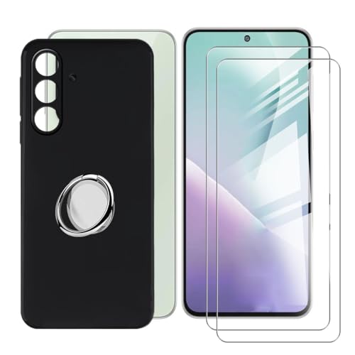 BUNALFaa Hülle + (2 Sätze) Gehärtetes Glas für Samsung Galaxy M56 5G (6.73") Handyhülle Silikon Cover Schutzhülle Schale Black Schutzhülle Bumpe r- mit Handy Ring Handyhalter Fingerhalter 360° von BUNALFaa