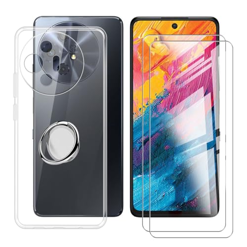 BUNALFaa Hülle + (2 Sätze) Gehärtetes Glas für TCL 60 XE NXTpaper 5G (6.78") Handyhülle Silikon Cover Schutzhülle Schale Schutzhülle Bumper - mit Handy Ring Handyhalter Fingerhalter 360° - Transparent von BUNALFaa