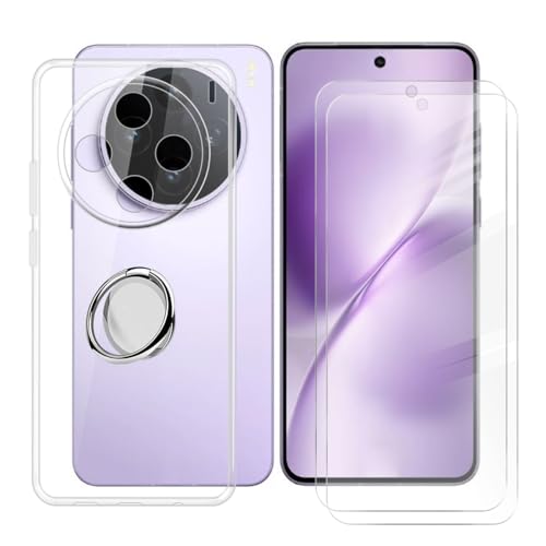 BUNALFaa Hülle + (2 Sätze) Gehärtetes Glas für Vivo X200S (6.67") Handyhülle Silikon Cover Schutzhülle Schale Schutzhülle Bumper - mit Handy Ring Handyhalter Fingerhalter 360° - Transparent von BUNALFaa
