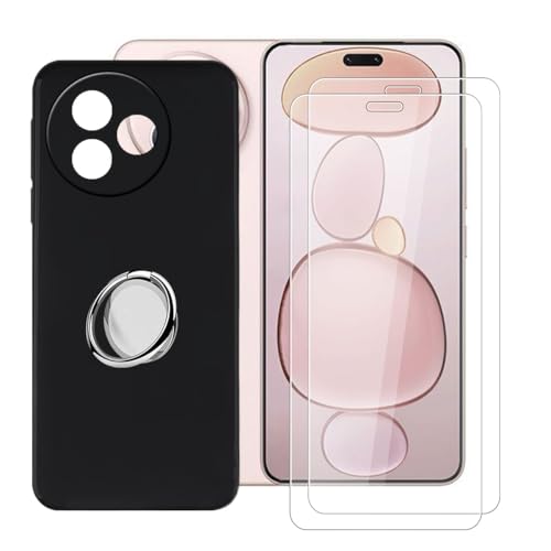 BUNALFaa Hülle + (2 Sätze) Gehärtetes Glas für Xiaomi Civi 5 Pro (6.55") Handyhülle Silikon Cover Schutzhülle Schale Black Schutzhülle Bumpe r- mit Handy Ring Handyhalter Fingerhalter 360° - Schwarz von BUNALFaa