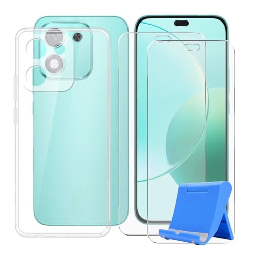 BUNALFaa Hülle + (3 Sätze) Gehärtetes Glas für Honor X70i (6.70") Handyhülle Silikon Cover Transparent Schutzhülle Schale Schutzhülle Bumper - Displayschutzfolie mit Mobiltelefonhalterung von BUNALFaa