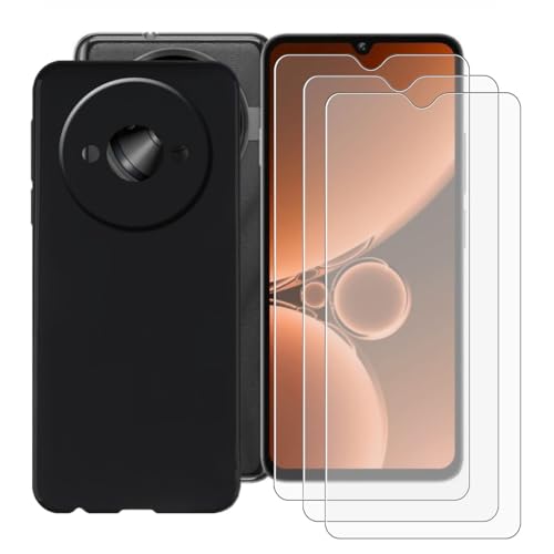 BUNALFaa Hülle + (3 Sätze) Gehärtetes Glas für Oukitel C59 (6.88") Handyhülle Silikon Cover Schutzhülle Schale Black Schutzhülle Bumper - Displayschutzfolie - Schwarz von BUNALFaa