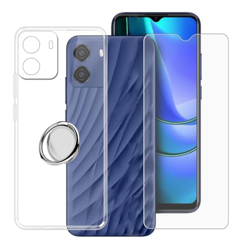 BUNALFaa Hülle + Gehärtetes Glas für BLU G35 (6.50") Handyhülle Silikon Cover Schutzhülle Schale Schutzhülle Bumper - mit Handy Ring Handyhalter Fingerhalter 360° - Transparent von BUNALFaa