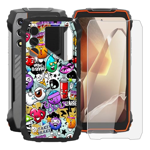 BUNALFaa Hülle + Gehärtetes Glas für Blackview 0scal pilot1 (6.67") Handyhülle Silikon Cover rutschfeste Schutzhülle Schale Black Schutzhülle Bumper - Displayschutzfolie - Mehrere Augen von BUNALFaa