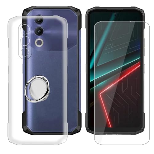 BUNALFaa Hülle + Gehärtetes Glas für Doogee Blade20 (6.60") Handyhülle Silikon Cover Schutzhülle Schale Schutzhülle Bumper - mit Handy Ring Handyhalter Fingerhalter 360° - Transparent von BUNALFaa
