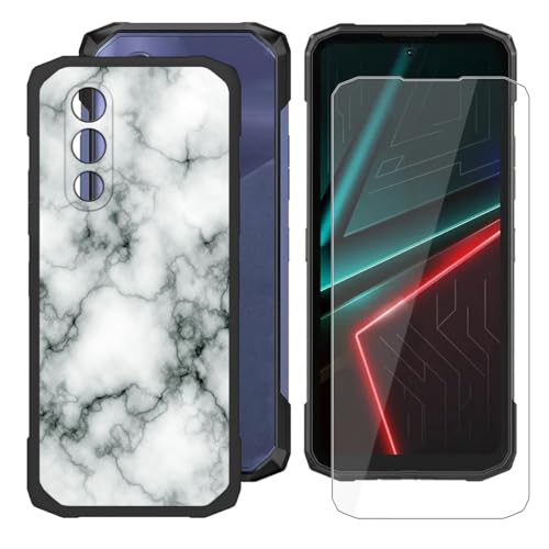 BUNALFaa Hülle + Gehärtetes Glas für Doogee Blade20 (6.60") Handyhülle Silikon Cover rutschfeste Schutzhülle Schale Black Schutzhülle Bumper - Displayschutzfolie - Steinmuster von BUNALFaa