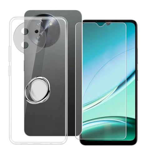 BUNALFaa Hülle + Gehärtetes Glas für Doogee Note 59 Pro+ (6.75") Handyhülle Silikon Cover Schutzhülle Schale Schutzhülle Bumper - mit Handy Ring Handyhalter Fingerhalter 360° - Transparent von BUNALFaa