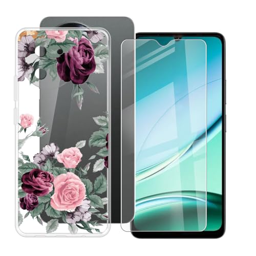 BUNALFaa Hülle + Gehärtetes Glas für Doogee Note 59 Pro (6.75") Handyhülle Silikon Cover rutschfeste Schutzhülle Schale Transparent Schutzhülle Bumper - Displayschutzfolie - Zackige Blume von BUNALFaa
