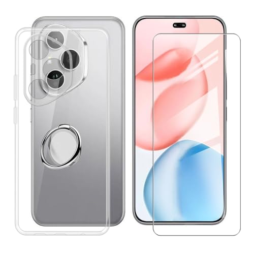 BUNALFaa Hülle + Gehärtetes Glas für Honor 400 Pro (6.69") Handyhülle Silikon Cover Schutzhülle Schale Schutzhülle Bumper - mit Handy Ring Handyhalter Fingerhalter 360° - Transparent von BUNALFaa