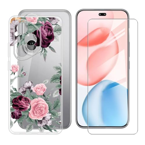 BUNALFaa Hülle + Gehärtetes Glas für Honor 400 Pro (6.69") Handyhülle Silikon Cover rutschfeste Schutzhülle Schale Transparent Schutzhülle Bumper - Displayschutzfolie - Zackige Blume von BUNALFaa