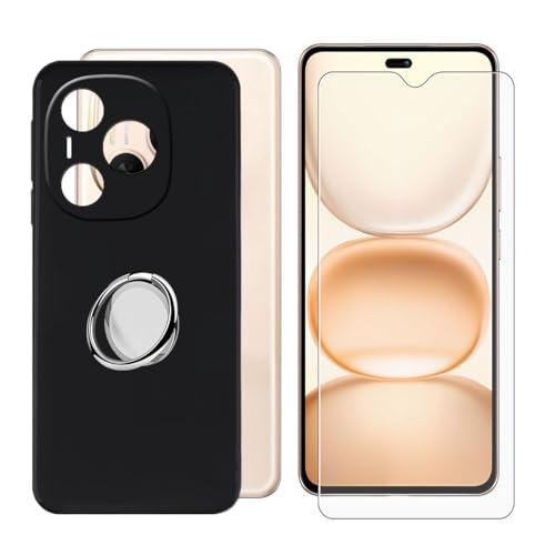 BUNALFaa Hülle + Gehärtetes Glas für Honor Power (6.78") Handyhülle Silikon Cover Schutzhülle Schale Schutzhülle Bumper - mit Handy Ring Handyhalter Fingerhalter 360° - Schwarz von BUNALFaa