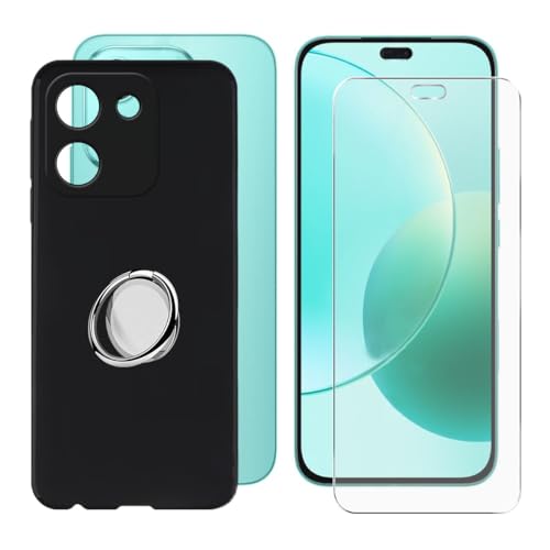 BUNALFaa Hülle + Gehärtetes Glas für Honor X70i (6.70") Handyhülle Silikon Cover Schutzhülle Schale Schutzhülle Bumper - mit Handy Ring Handyhalter Fingerhalter 360° - Schwarz von BUNALFaa