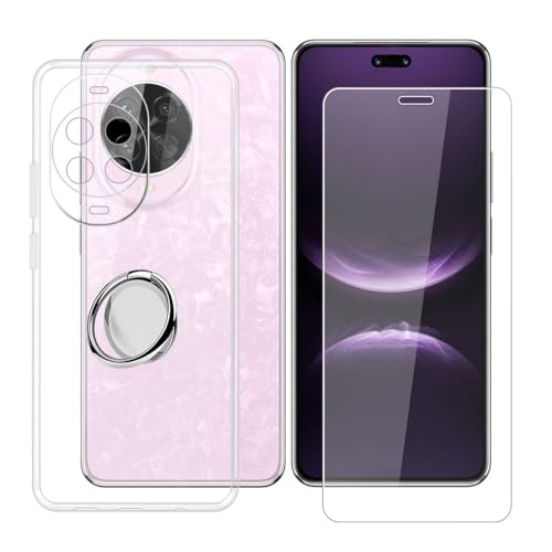 BUNALFaa Hülle + Gehärtetes Glas für Huawei Nova 14 (6.70") Handyhülle Silikon Cover Schutzhülle Schale Schutzhülle Bumper - mit Handy Ring Handyhalter Fingerhalter 360° - Transparent von BUNALFaa
