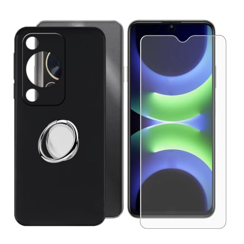 BUNALFaa Hülle + Gehärtetes Glas für Huawei Nova Y63 (6.75") Handyhülle Silikon Cover Schutzhülle Schale Schutzhülle Bumper - mit Handy Ring Handyhalter Fingerhalter 360° - Schwarz von BUNALFaa
