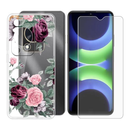 BUNALFaa Hülle + Gehärtetes Glas für Huawei Nova Y63 (6.75") Handyhülle Silikon Cover rutschfeste Schutzhülle Schale Transparent Schutzhülle Bumper - Displayschutzfolie - Zackige Blume von BUNALFaa
