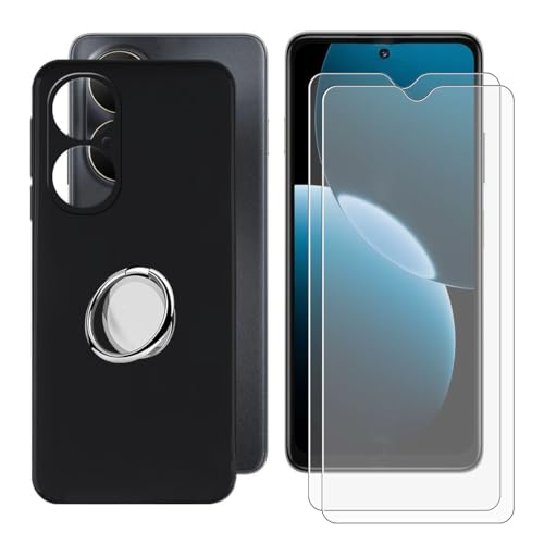 BUNALFaa Hülle + Gehärtetes Glas für Huawei Nova Y73 (6.67") Handyhülle Silikon Cover Schutzhülle Schale Schutzhülle Bumper - mit Handy Ring Handyhalter Fingerhalter 360° - Schwarz von BUNALFaa