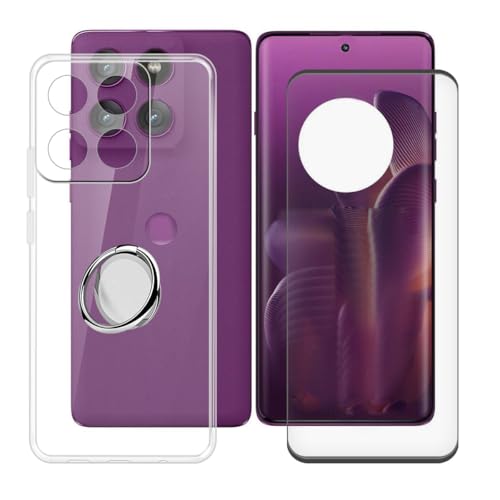 BUNALFaa Hülle + Gehärtetes Glas für Motorola Edge 60 Pro (6.67") Handyhülle Silikon Cover Schutzhülle Schale Schutzhülle Bumper - mit Handy Ring Handyhalter Fingerhalter 360° - Transparent von BUNALFaa