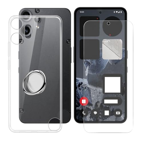 BUNALFaa Hülle + Gehärtetes Glas für Nothing CMF Phone 2 Pro (6.77") Handyhülle Silikon Cover Schutzhülle Schale Schutzhülle Bumper - mit Handy Ring Handyhalter Fingerhalter 360° - Transparent von BUNALFaa