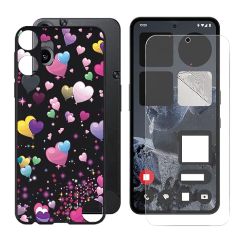 BUNALFaa Hülle + Gehärtetes Glas für Nothing CMF Phone 2 Pro (6.77") Handyhülle Silikon Cover rutschfeste Schutzhülle Schale Black Schutzhülle Bumper - Displayschutzfolie - Buntes Herz von BUNALFaa