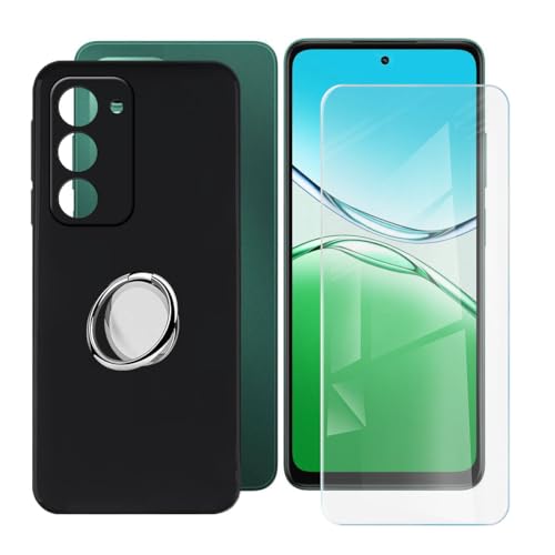 BUNALFaa Hülle + Gehärtetes Glas für Oppo A5 5G (6.67") Handyhülle Silikon Cover Schutzhülle Schale Schutzhülle Bumper - mit Handy Ring Handyhalter Fingerhalter 360° - Schwarz von BUNALFaa