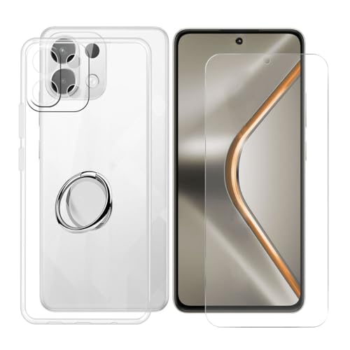 BUNALFaa Hülle + Gehärtetes Glas für Oppo K12s (6.67") Handyhülle Silikon Cover Schutzhülle Schale Schutzhülle Bumper - mit Handy Ring Handyhalter Fingerhalter 360° - Transparent von BUNALFaa
