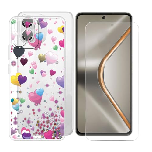BUNALFaa Hülle + Gehärtetes Glas für Oppo K12s (6.67") Handyhülle Silikon Cover rutschfeste Schutzhülle Schale Transparent Schutzhülle Bumper - Displayschutzfolie - Buntes Herz von BUNALFaa