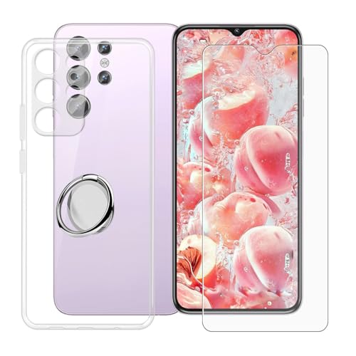 BUNALFaa Hülle + Gehärtetes Glas für Oukitel C1 (6.52") Handyhülle Silikon Cover Schutzhülle Schale Schutzhülle Bumper - mit Handy Ring Handyhalter Fingerhalter 360° - Transparent von BUNALFaa