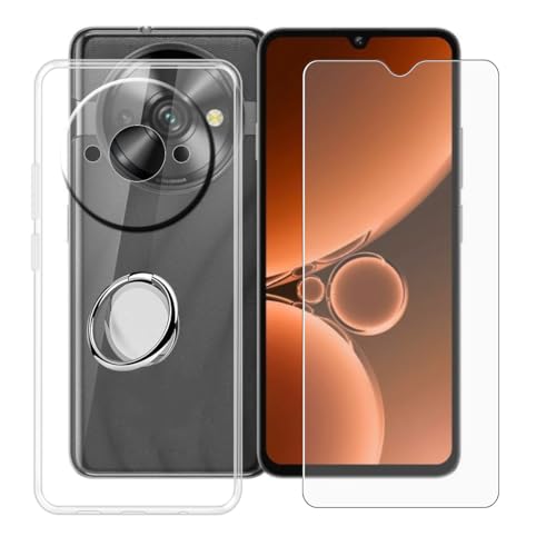 BUNALFaa Hülle + Gehärtetes Glas für Oukitel C59 (6.88") Handyhülle Silikon Cover Schutzhülle Schale Schutzhülle Bumper - mit Handy Ring Handyhalter Fingerhalter 360° - Transparent von BUNALFaa