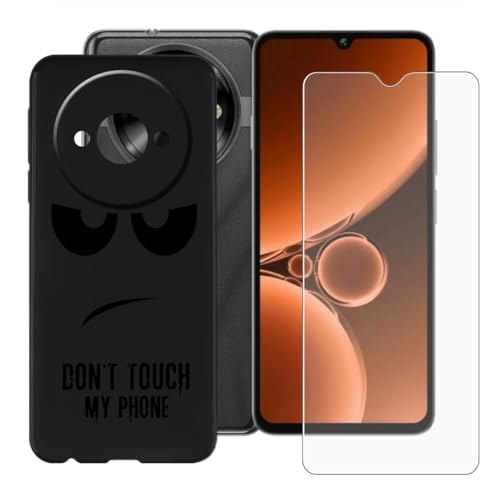 BUNALFaa Hülle + Gehärtetes Glas für Oukitel C59 Pro (6.88") Handyhülle Silikon Cover rutschfeste Schutzhülle Schale Black Schutzhülle Bumper - Displayschutzfolie - Stare at You von BUNALFaa
