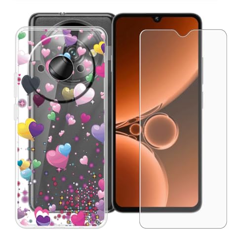 BUNALFaa Hülle + Gehärtetes Glas für Oukitel C59 Pro (6.88") Handyhülle Silikon Cover rutschfeste Schutzhülle Schale Transparent Schutzhülle Bumper - Displayschutzfolie - Zackige Blume von BUNALFaa
