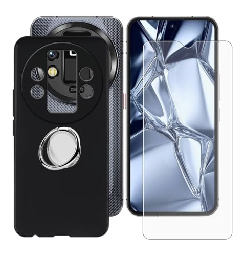BUNALFaa Hülle + Gehärtetes Glas für Oukitel WP200 Pro (6.56") Handyhülle Silikon Cover Schutzhülle Schale Schutzhülle Bumper - mit Handy Ring Handyhalter Fingerhalter 360° - Schwarz von BUNALFaa