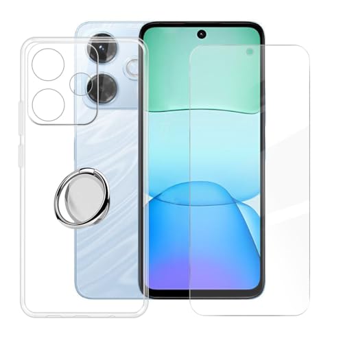 BUNALFaa Hülle + Gehärtetes Glas für Redmi 13X (6.79") Handyhülle Silikon Cover Schutzhülle Schale Schutzhülle Bumper - mit Handy Ring Handyhalter Fingerhalter 360° - Transparent von BUNALFaa