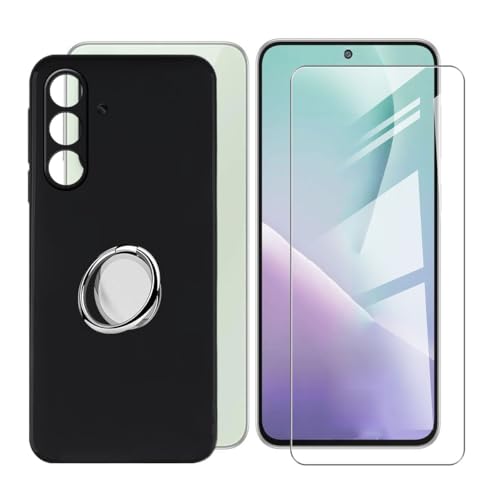 BUNALFaa Hülle + Gehärtetes Glas für Samsung Galaxy M56 5G (6.73") Handyhülle Silikon Cover Schutzhülle Schale Schutzhülle Bumper - mit Handy Ring Handyhalter Fingerhalter 360° - Schwarz von BUNALFaa