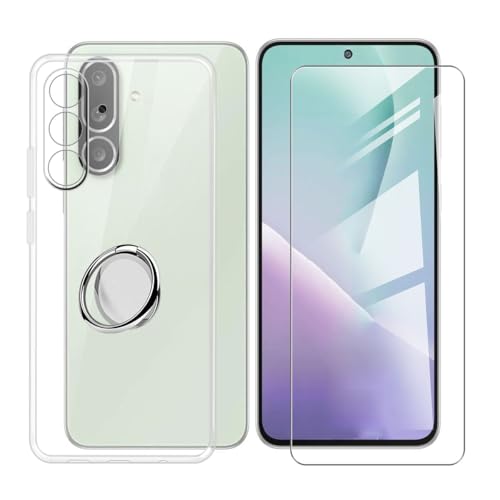 BUNALFaa Hülle + Gehärtetes Glas für Samsung Galaxy M56 5G (6.73") Handyhülle Silikon Cover Schutzhülle Schale Schutzhülle Bumper - mit Handy Ring Handyhalter Fingerhalter 360° - Transparent von BUNALFaa