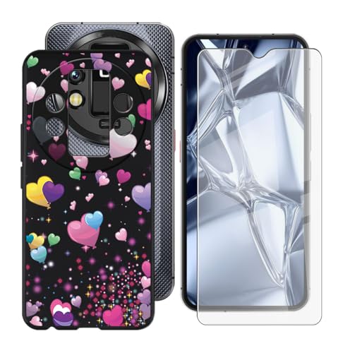 BUNALFaa Hülle + Gehärtetes Glas für Samsung Galaxy M56 5G (6.73") Handyhülle Silikon Cover rutschfeste Schutzhülle Schale Black Schutzhülle Bumper - Displayschutzfolie - Zackige Blume von BUNALFaa